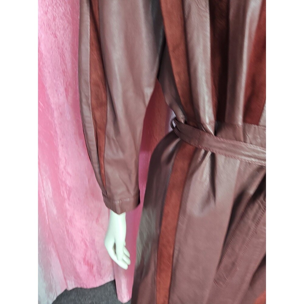 Y2K Exquisite Brick Red Soft Leather Suede Retro Trench Coat Size Medium 8 - Picture 5 of 16